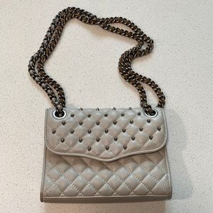 Rebecca Minkoff grey leather crossbody studded bag.